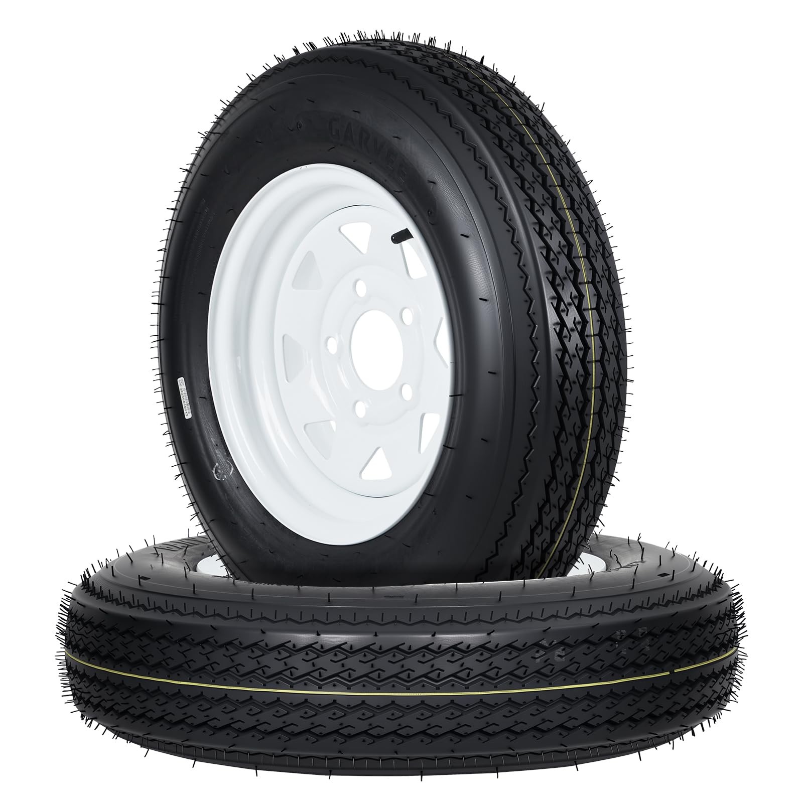 2 Pack Trailer Tires 5.30-12 5.30×12 530-12 530 12 w/12″ Rims 5 Lug White Spoke