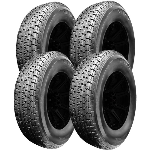 (QTY 4) ST205/75R14 Omni Trail STR Trailer 100/97M LRC Black Wall Tires