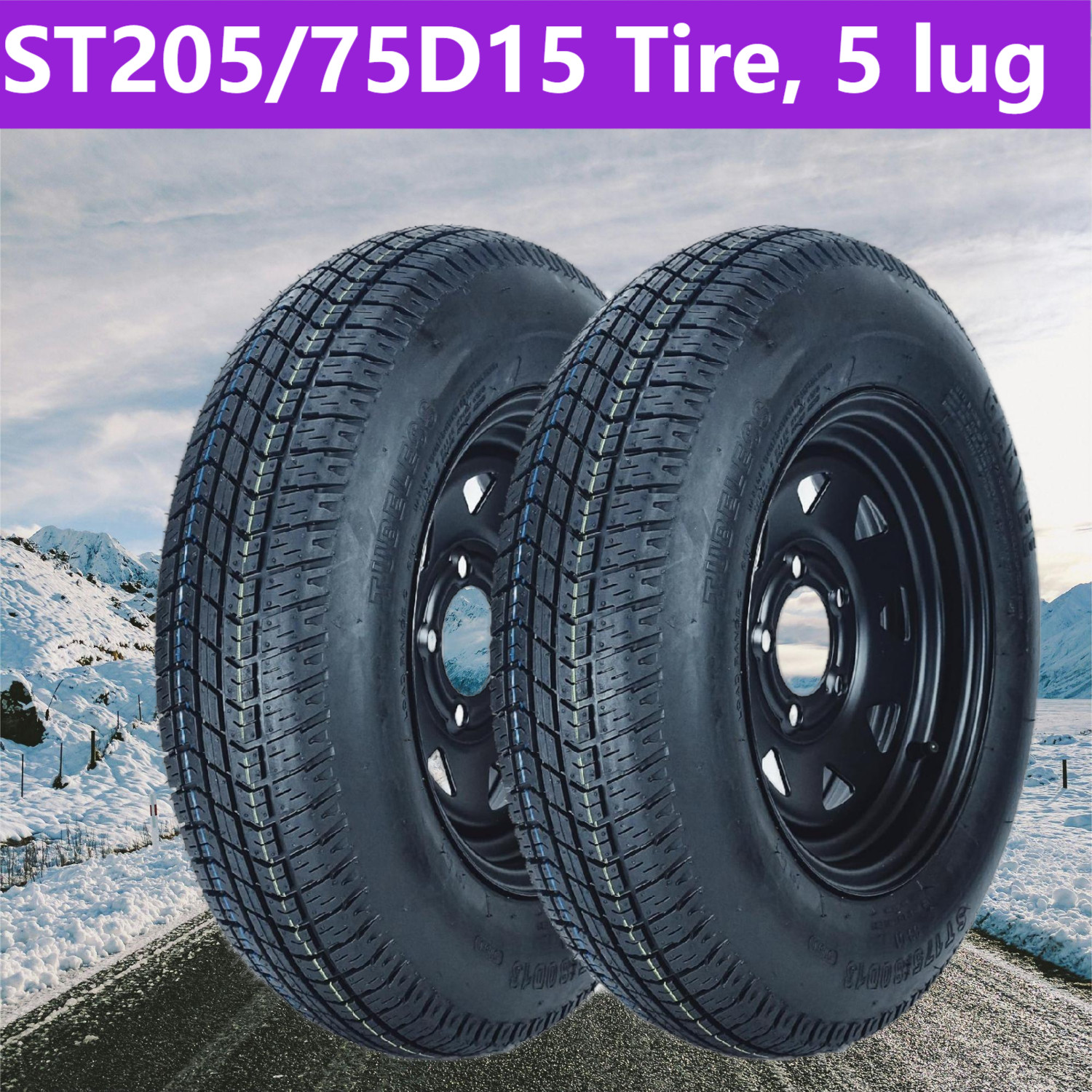 2 pcs ST205/75D15 Trailer Tires and Wheels W/15″ Rims 5 Lug on 4.5″ Load Range C