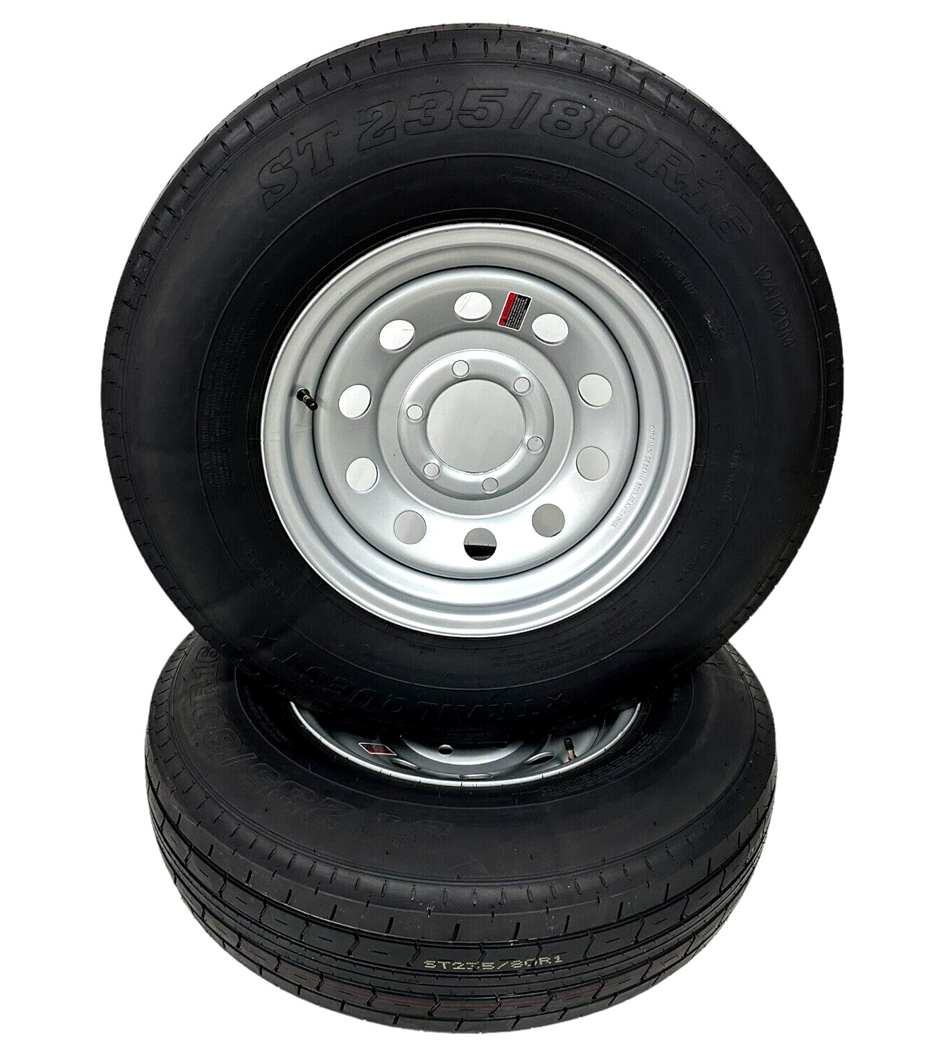 2-PK Trailer Tire On Rim ST235/80R16 Radial LRE 6Lug 6×5.5″ Modular Silver Wheel
