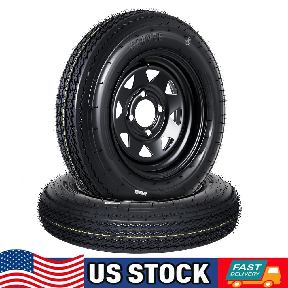 PACK OF 2 4.80-12 4.80×12 Trailer Tires & HD Wheels W/ 12″ Rims 4 Lug on 4″ 6PR