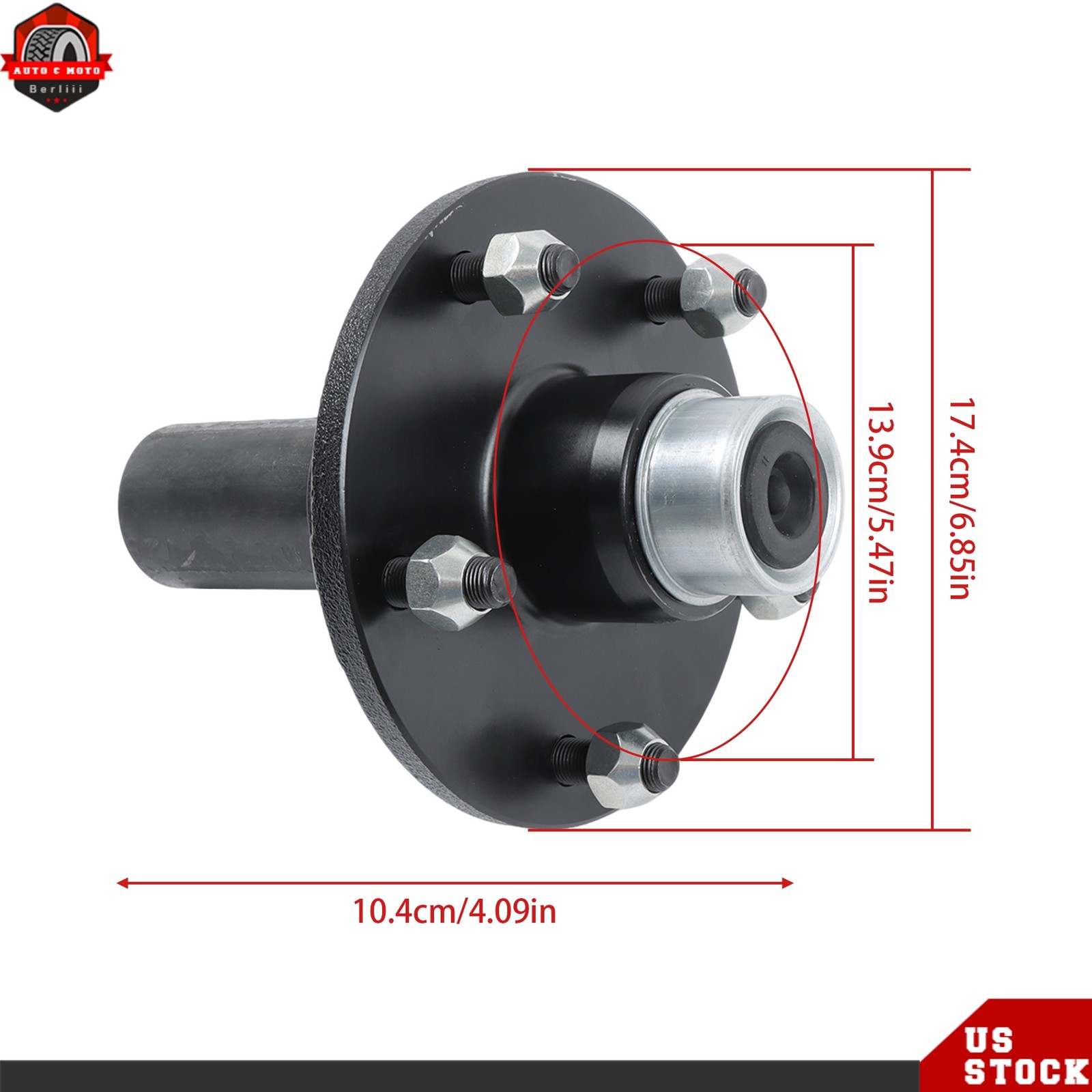 5 Lug 5.5″ Trailer Hub Kit w/Spindle For 3500lbs #84 Axle Pre-Greased 1/2 Sets