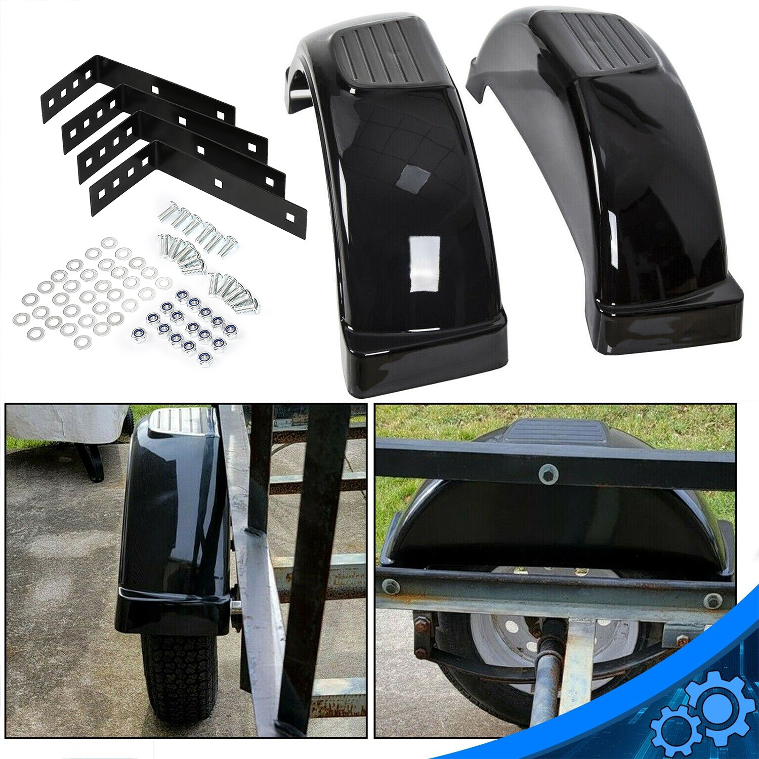 SET OF 2 (TWO) SINGLE AXLE TRAILER FENDERS 13″ WHEELS TIRES SKIRT BOAT