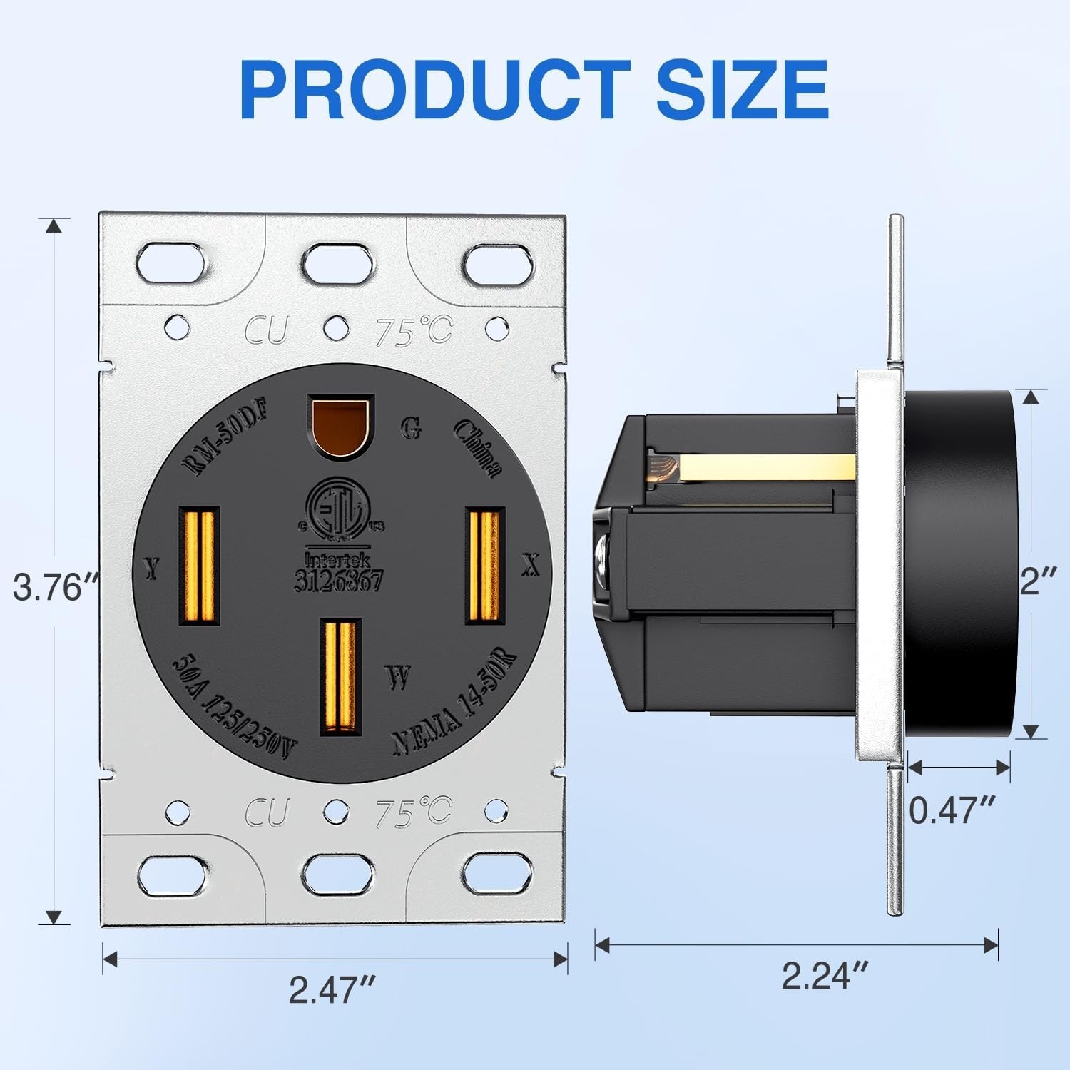 Nilight 50AMP RV Power Outlet 125/250V NEMA 14-50R Heavy Duty RV Receptacle