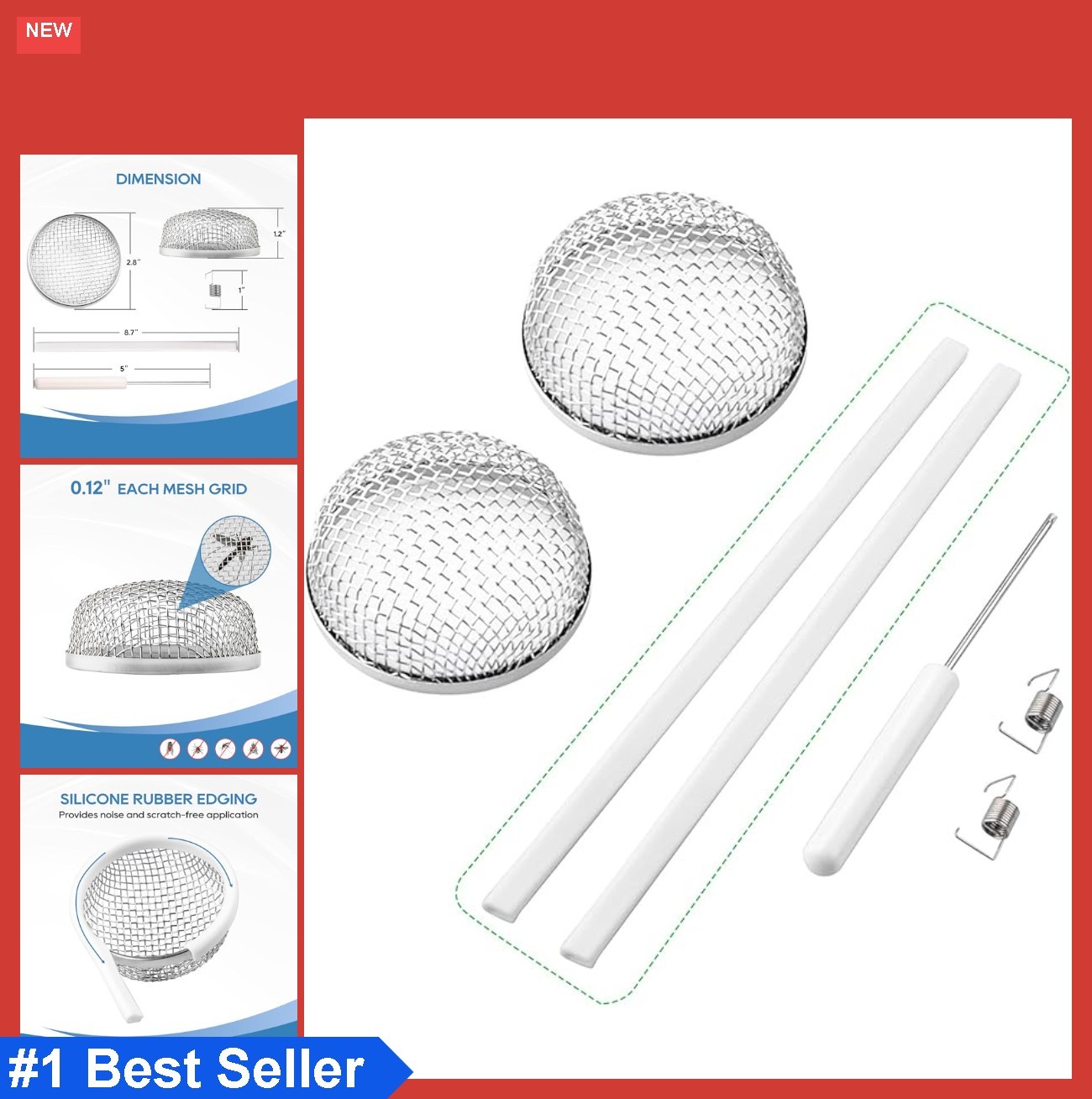 RV Flying Insect Screen 2 Pack 2.8 x 1.3 Inch Stainless Steel Mesh Furnace Vent
