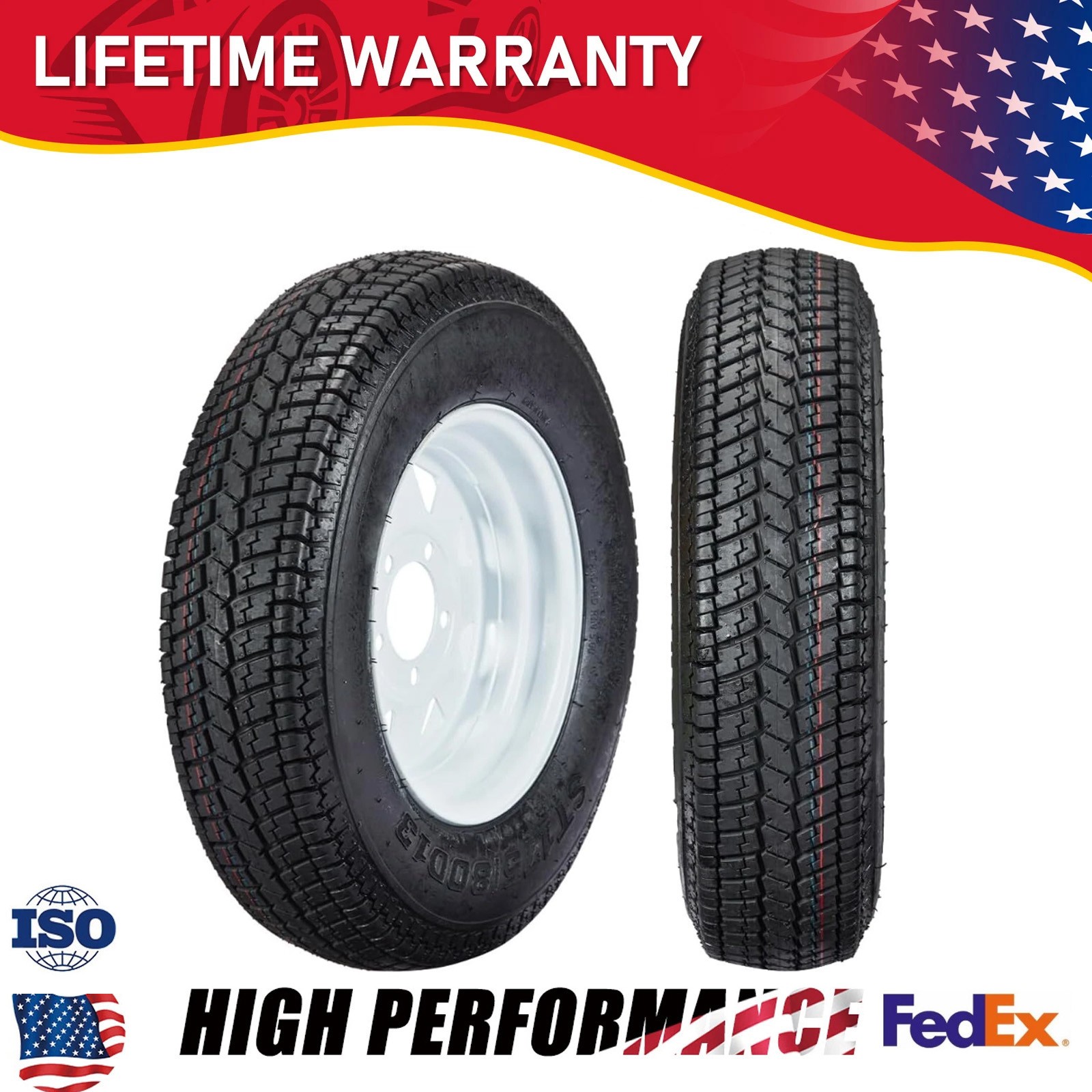 2Pcs Trailer Tire On Rim ST175/80D13 175/80 D 13 LRC 5 Lug White Spoke Wheel NEW