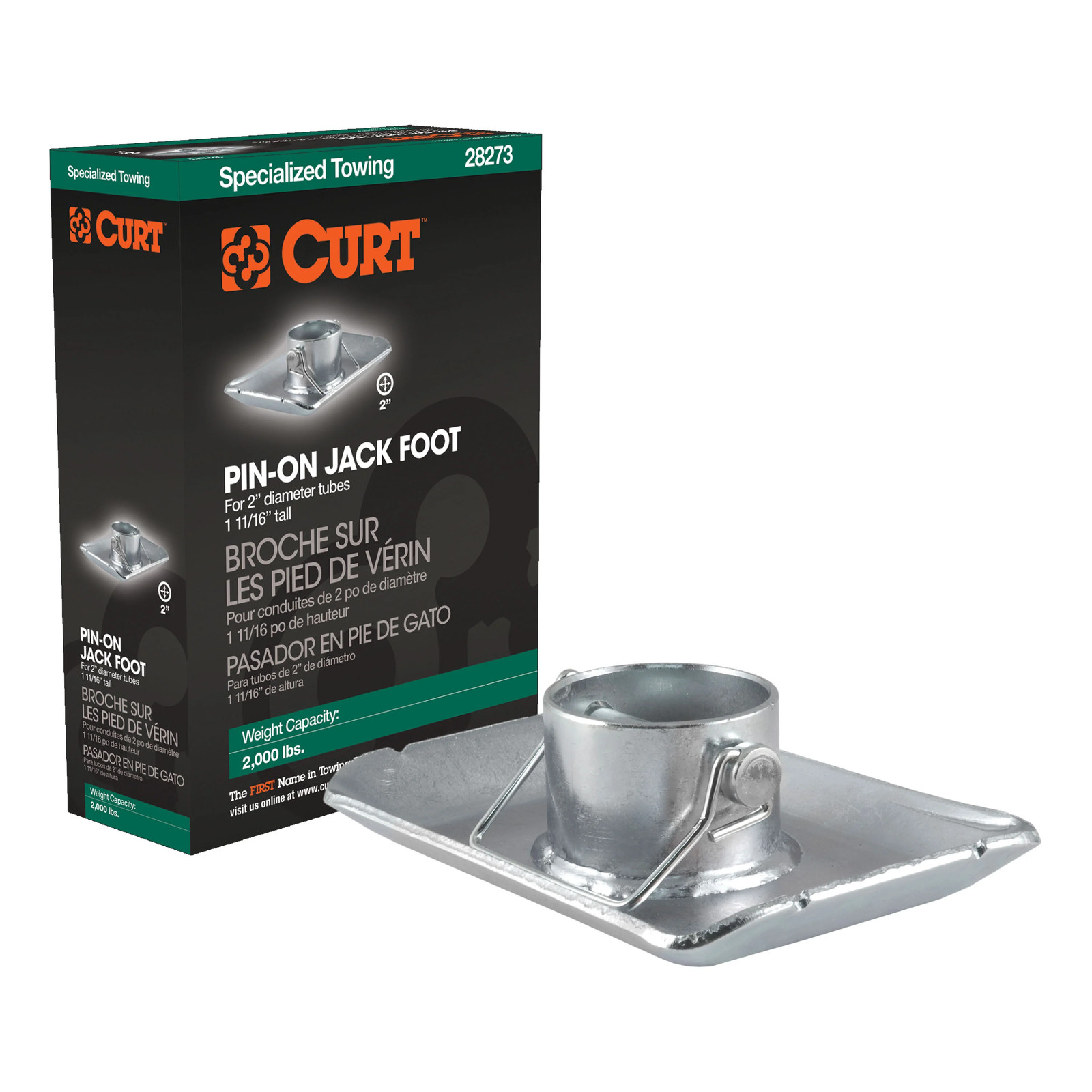 Curt-Pin-On Trailer Jack Foot (Fits 2″ Tube, 2,000 lbs, 1-11/16″ Height) #28273