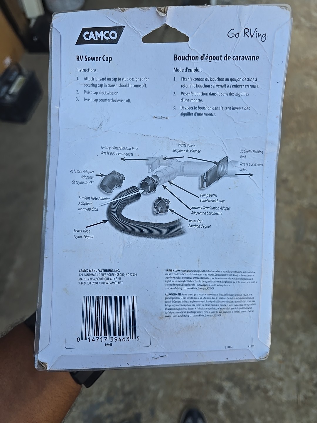 Camco 39463 RV Sewer Cap W/ Hose Connection