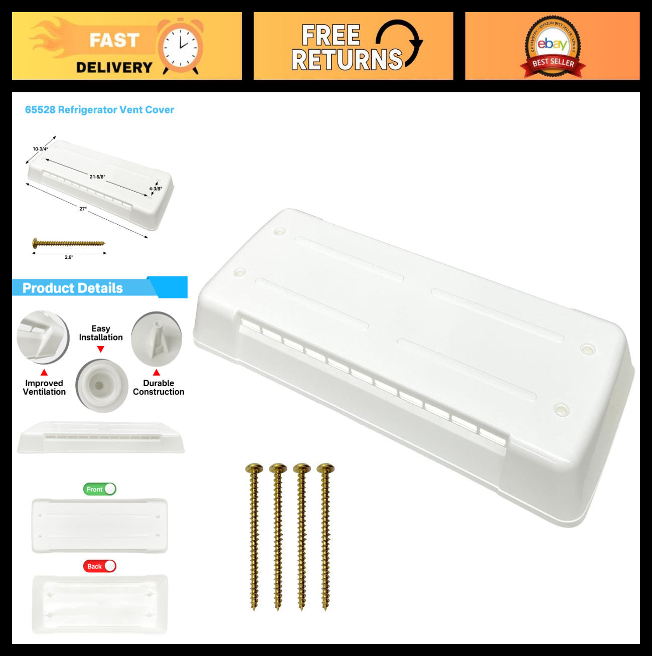 RV Roof Refrigerator Vent Cover Replacement – Fits Ventmate & Dometic, White