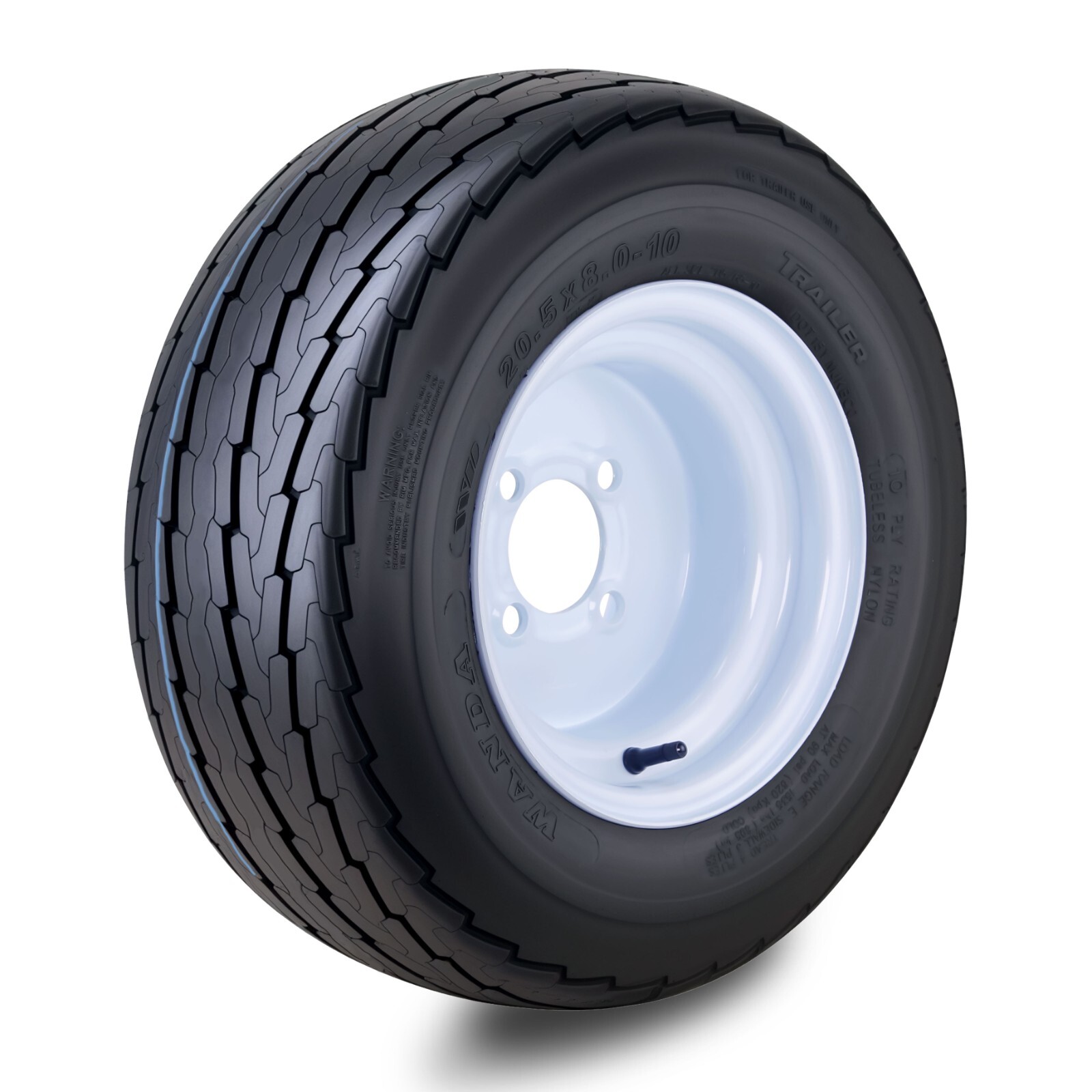 WANDA Trailer Tire Assembly 20.5×8-10 10-Ply White Rim 4 Lugs on 4″