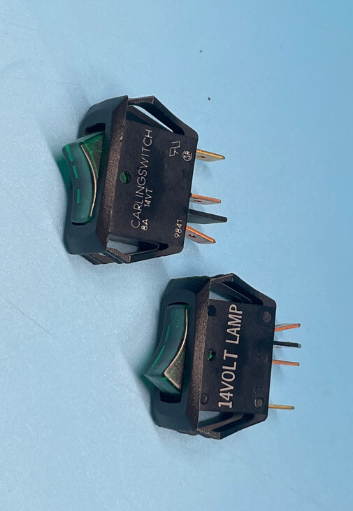 CARLING SWITCH 14V WITH GREEN LIGHT 3 PRONG RV ROCKER (LOT OF 2)