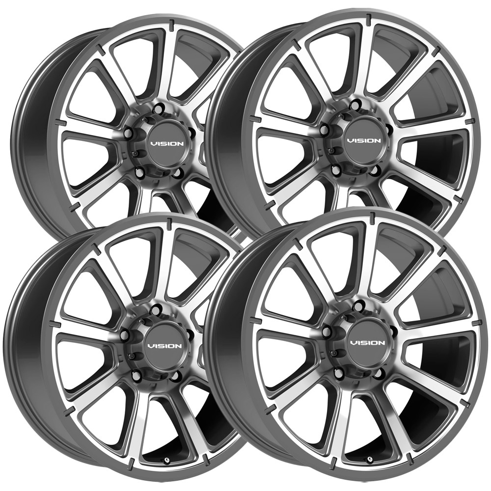 (Set of 4) Vision 353 Turbine Trailer 14×5.5 5×4.5″ +0mm Gunmetal Wheels Rims