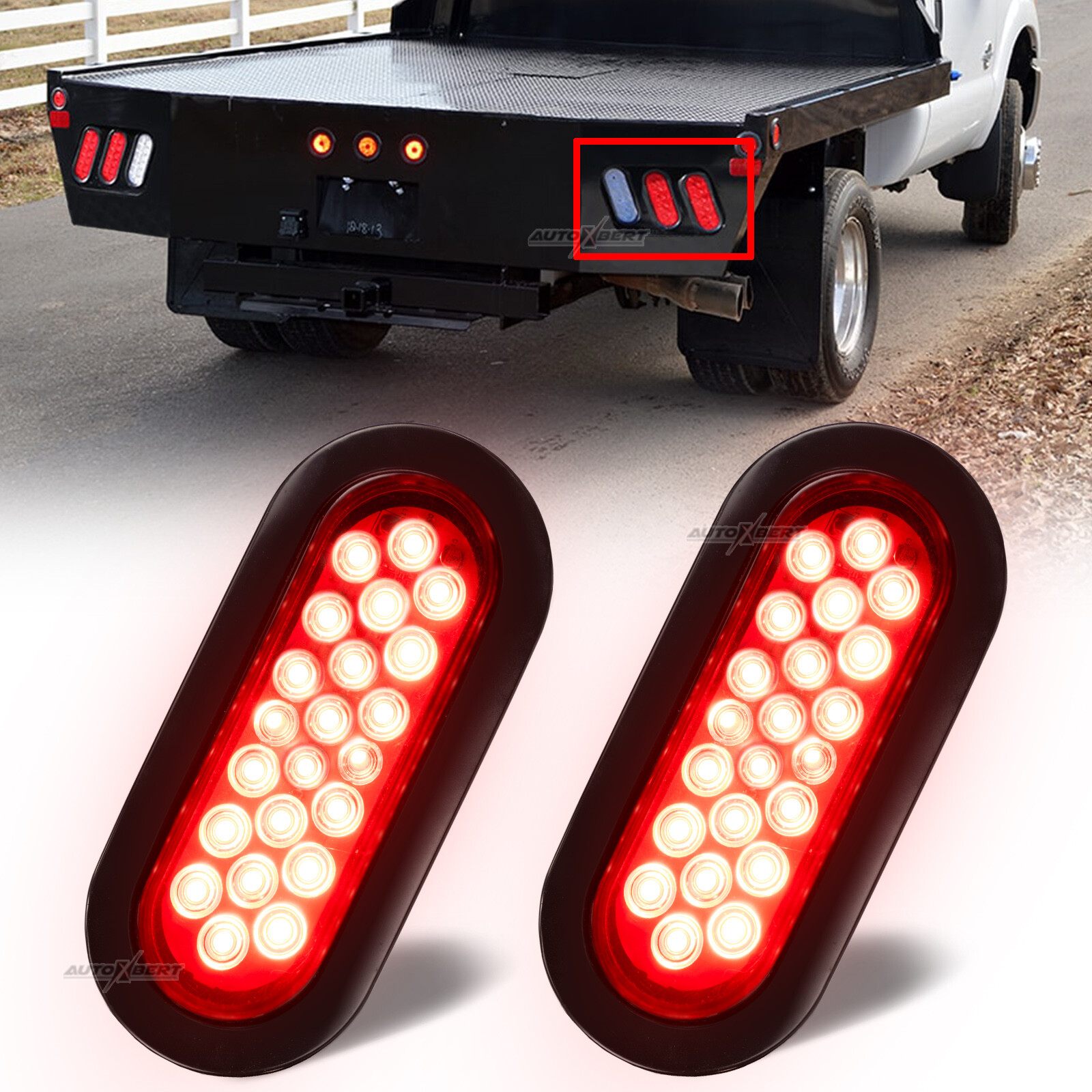 2pc 22 LED Trailer Truck 6″ Oval Sealed Mount Red Stop Turn Tail Brake Lights US