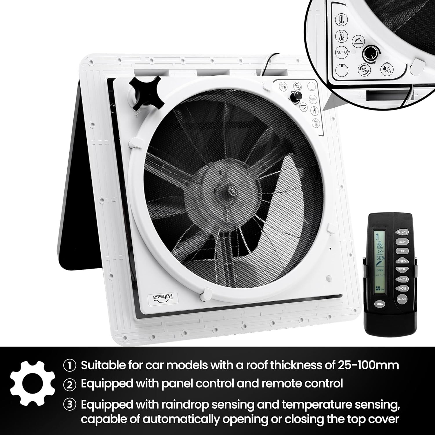 Pafessa USA 14″ RV Roof Vent Fan with Rain & Temperature Systems wRemote Control