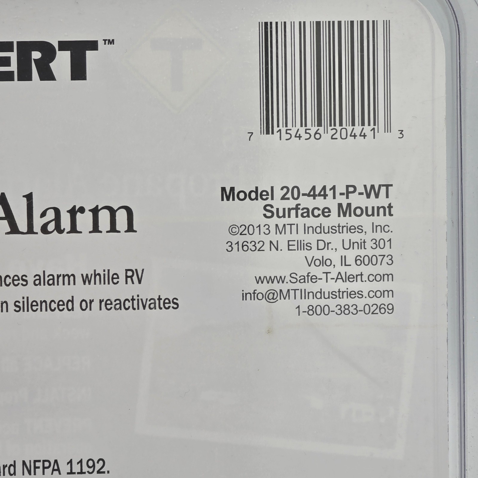 Safe-T-Alert RV Mini Propane Leak Detector Alarm MTI 20-441-P-WT LP Gas Sniffer