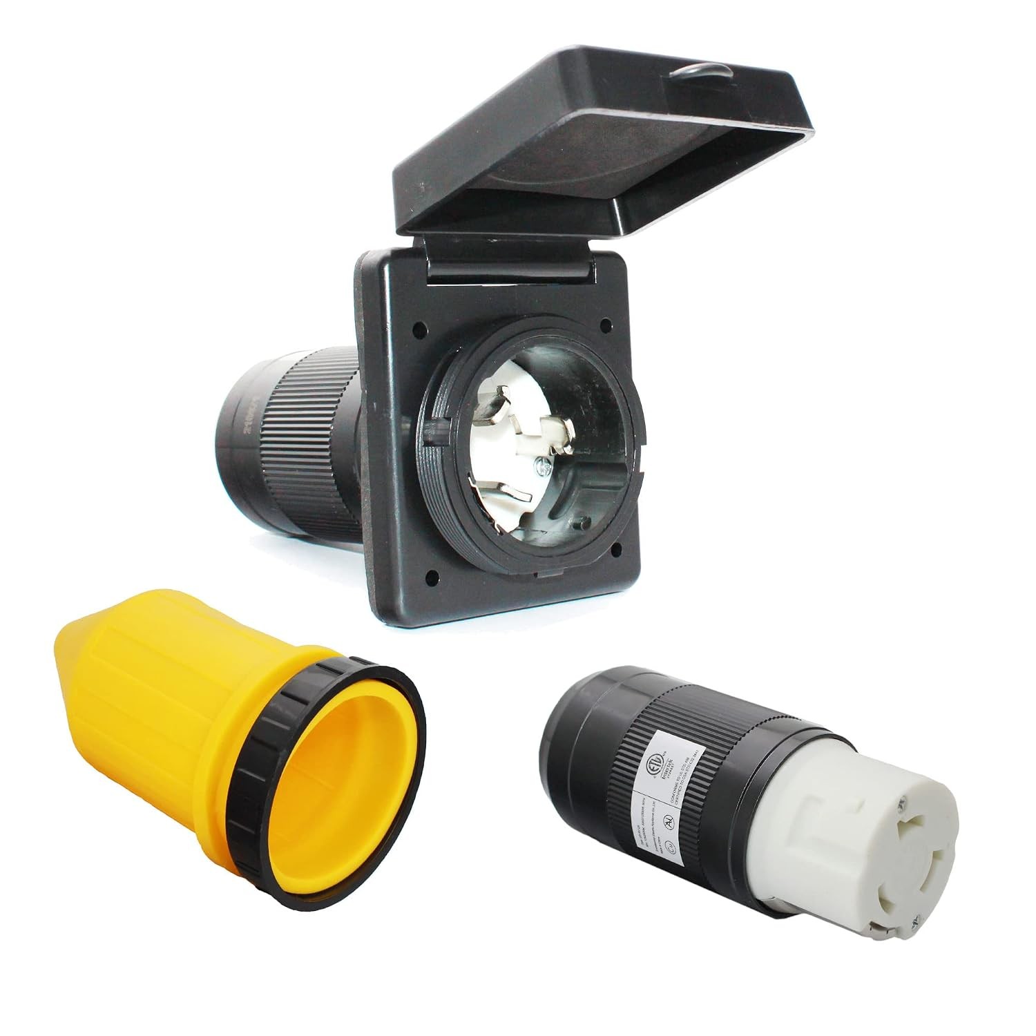 Black RV 50 Amp Power Inlet Plug Female Twist Locking Connector 125V 250V AC