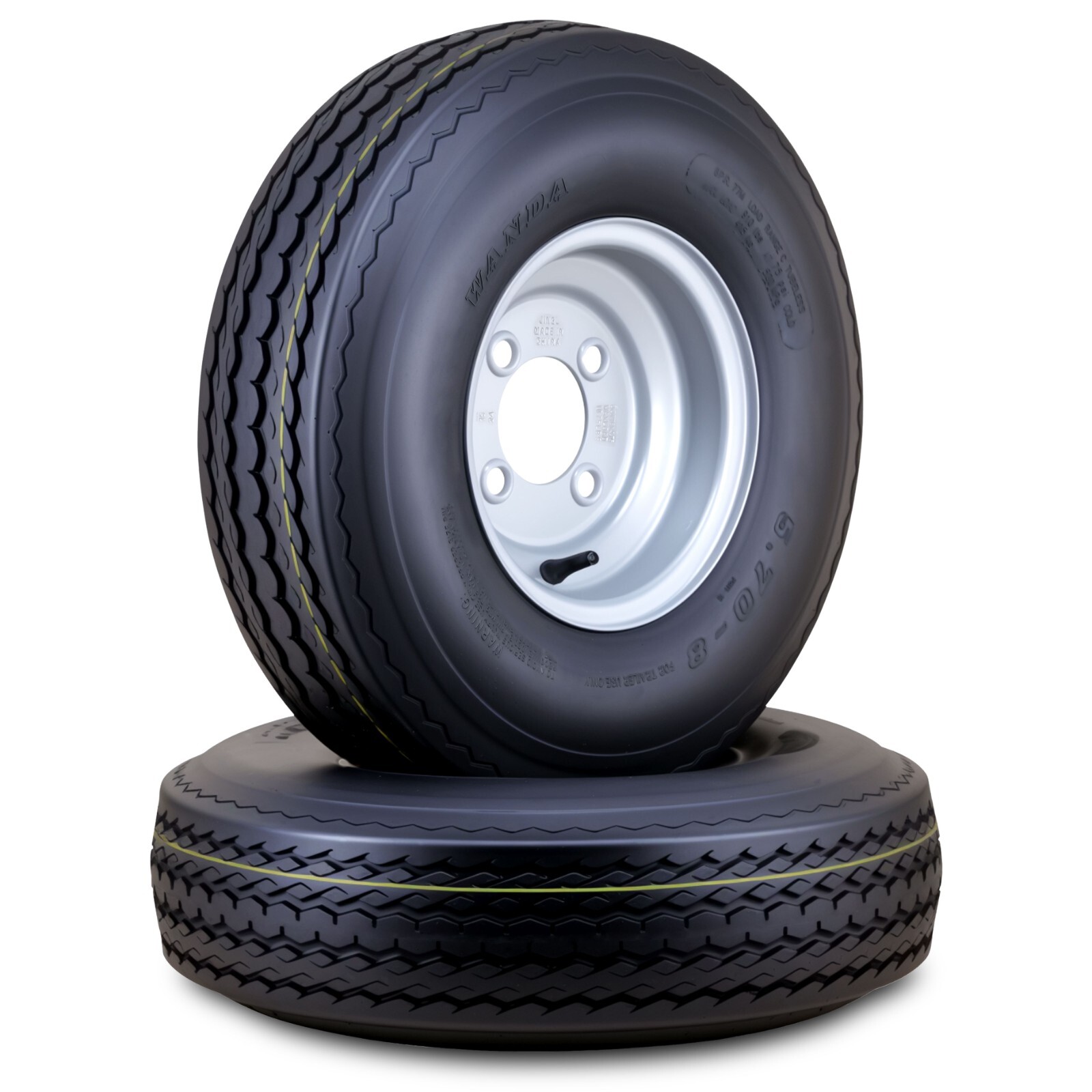 2 WANDA Trailer Tire Wheel Assembly 5.70-8 6-Ply w/4 Lugs on 4″ PCD Silver Rim