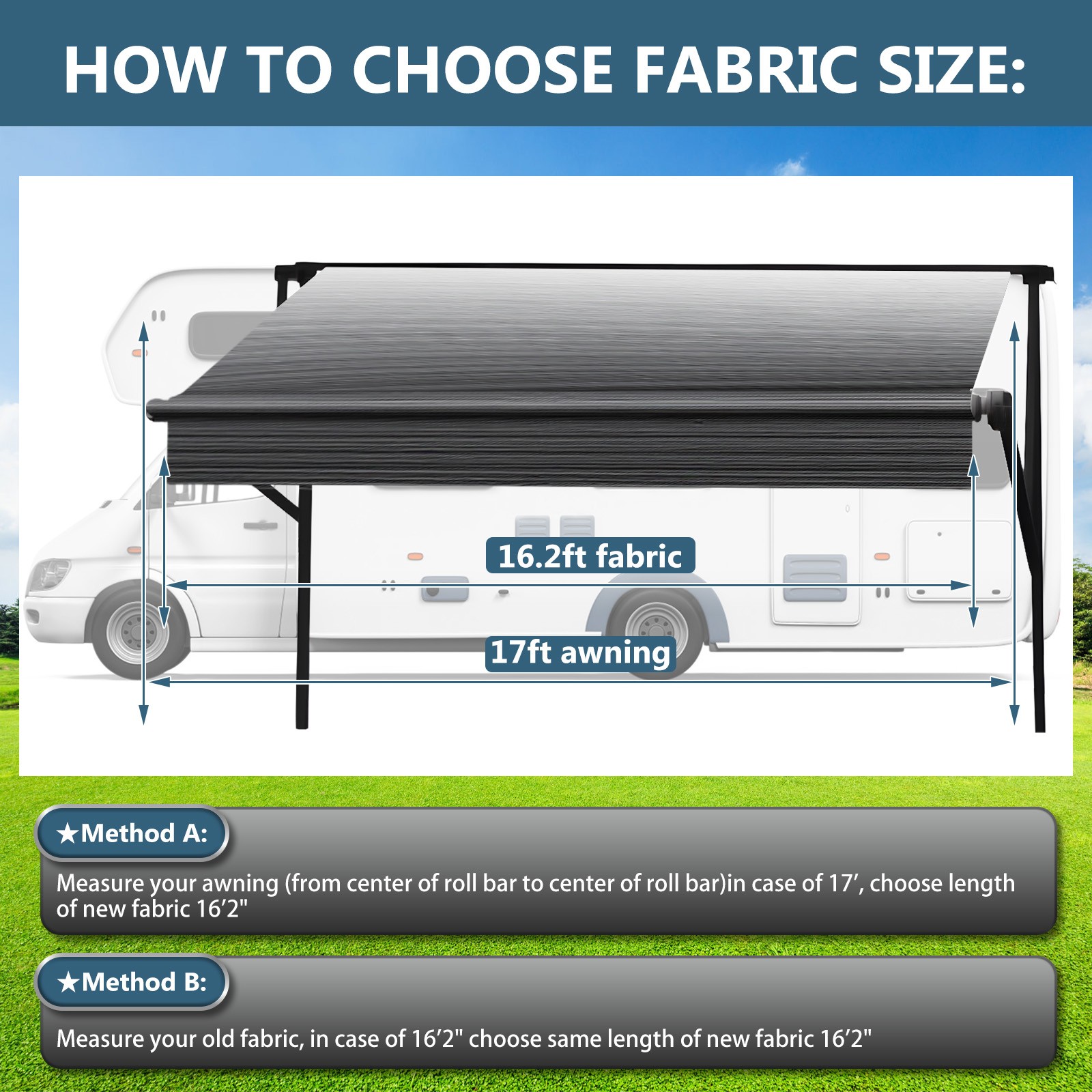 RV Awning Replacement Fabric 17FT Strip Gray Fade Waterproof For Camper Trailer