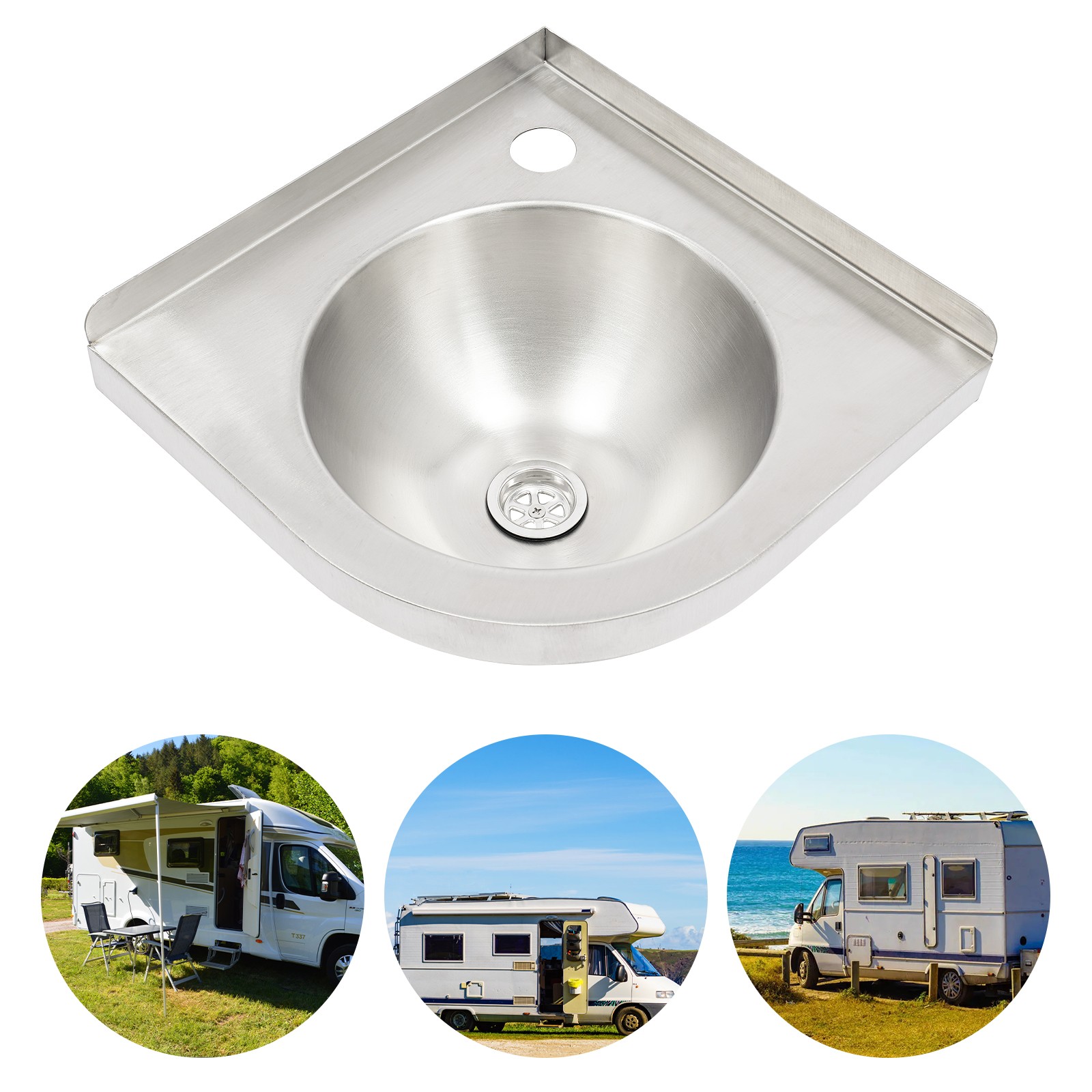 RV Caravan Camper Sink Stainless Steel Hand Wash Basin Wall-mounted Silver Sink