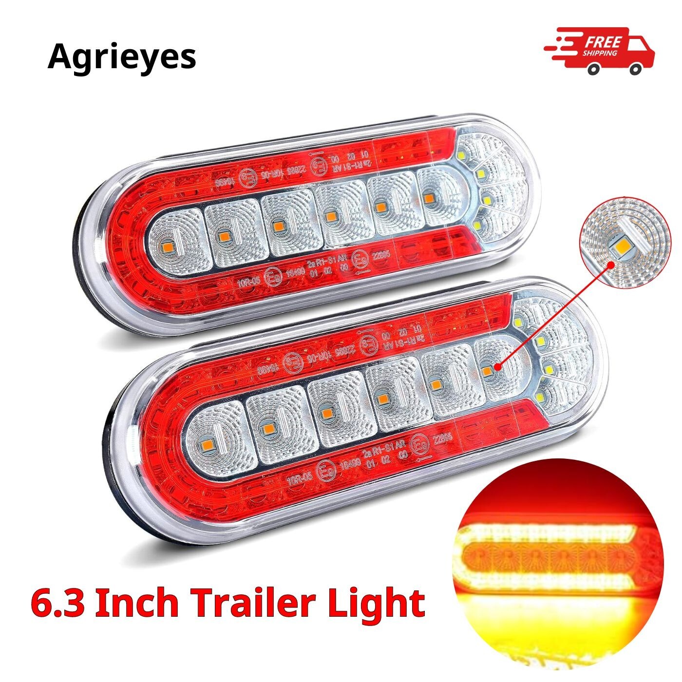 Agrieyes 6 Inch Oval LED Trailer Lights, Submersible Boat Trailer Light
