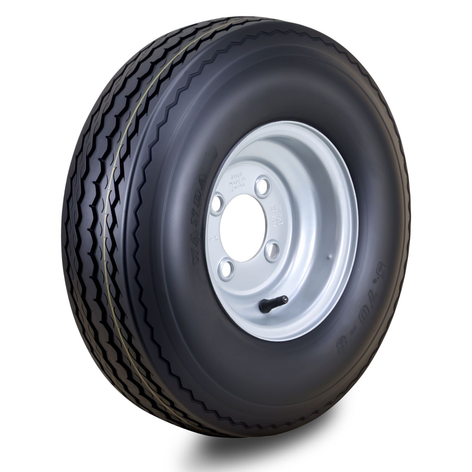 WANDA Trailer Tire Assembly 5.70-8 6-Ply Silver Rim 4 Lugs on 4″