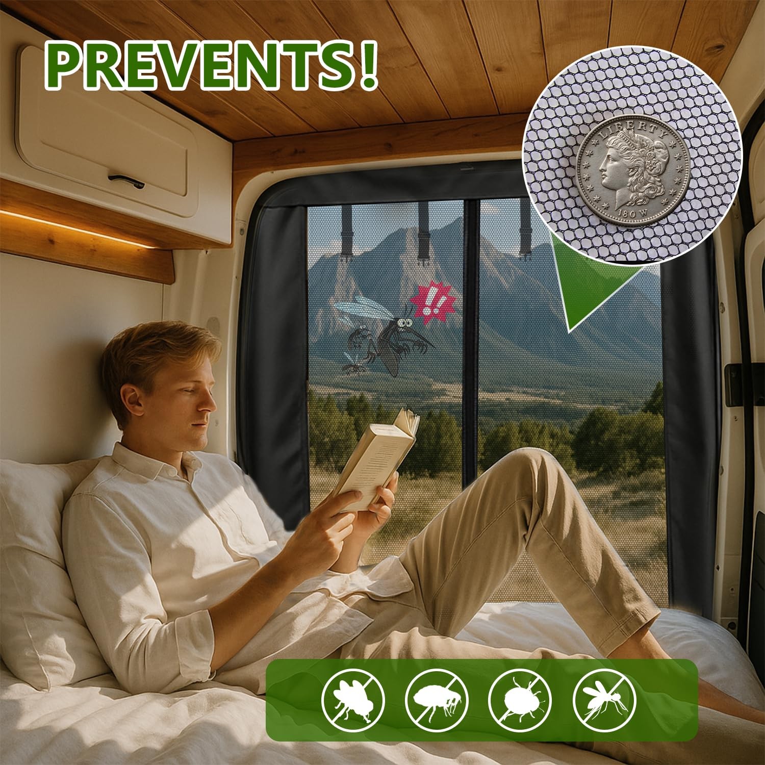 Van Bug Screen 69″x59″ for Sprinter/Transit/ProMaster, Roll-Up with Zipper