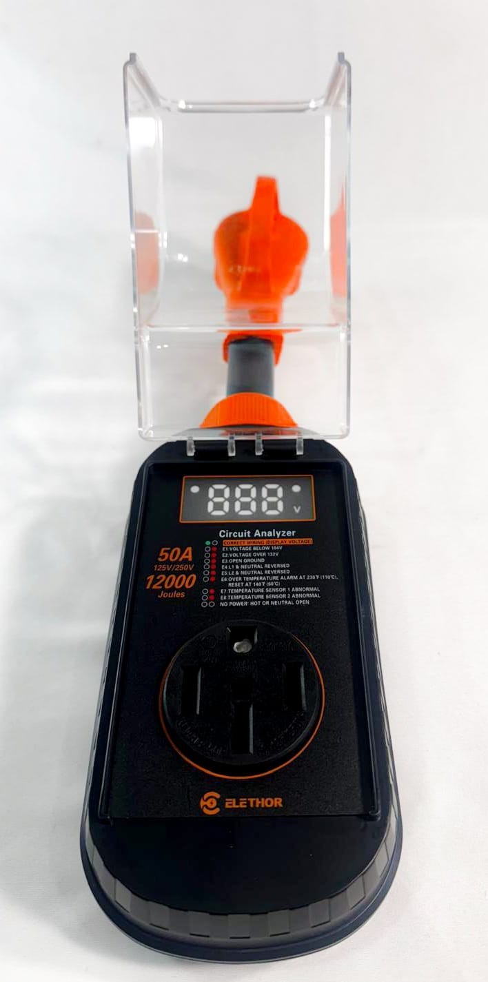 ELETHOR 50A RV Surge Protector 12000J LCD Circuit Analyzer 125/250V Weatherproof