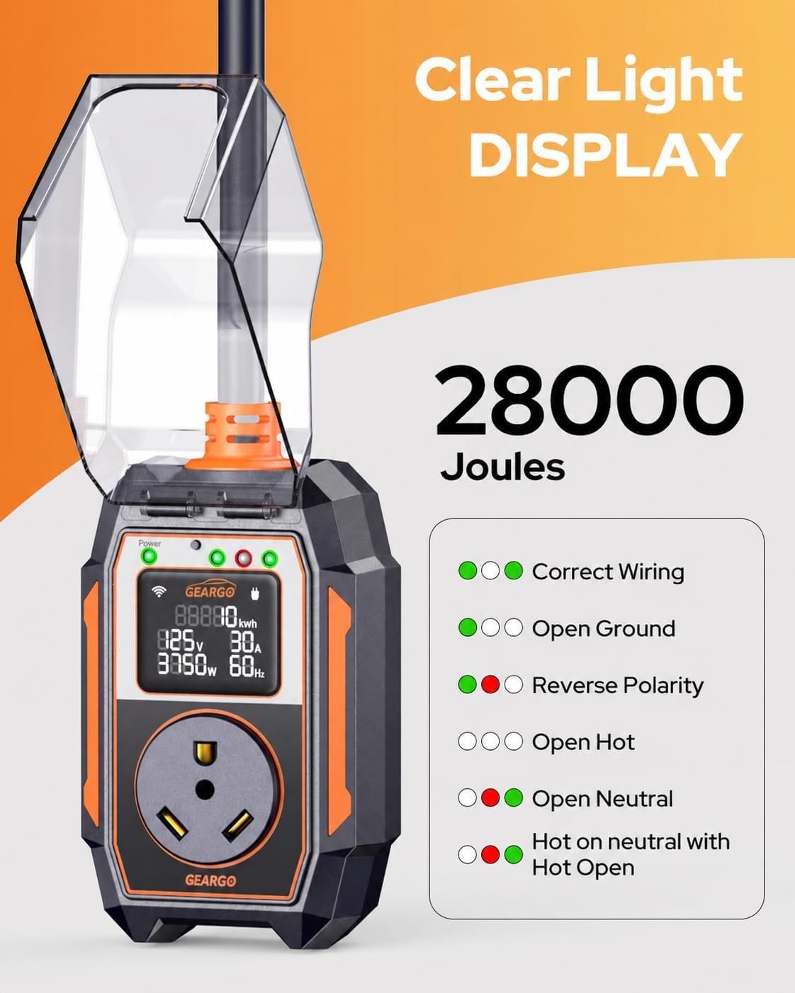 Waterproof 30 Amp RV Surge Protector with 28000 Joules Energy & Bluetooth