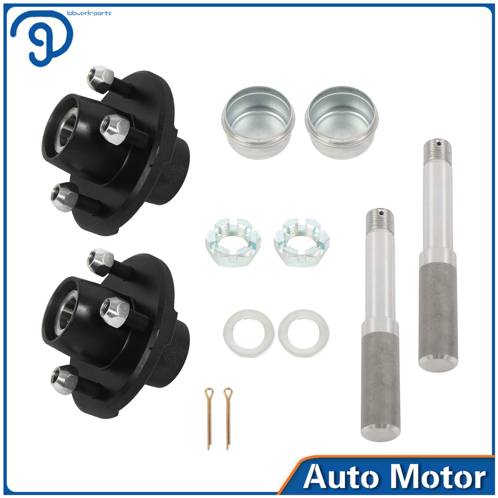 1 Inch Straight Spindles & Bearings 4-Bolt On 4 Inch Hub Assembly