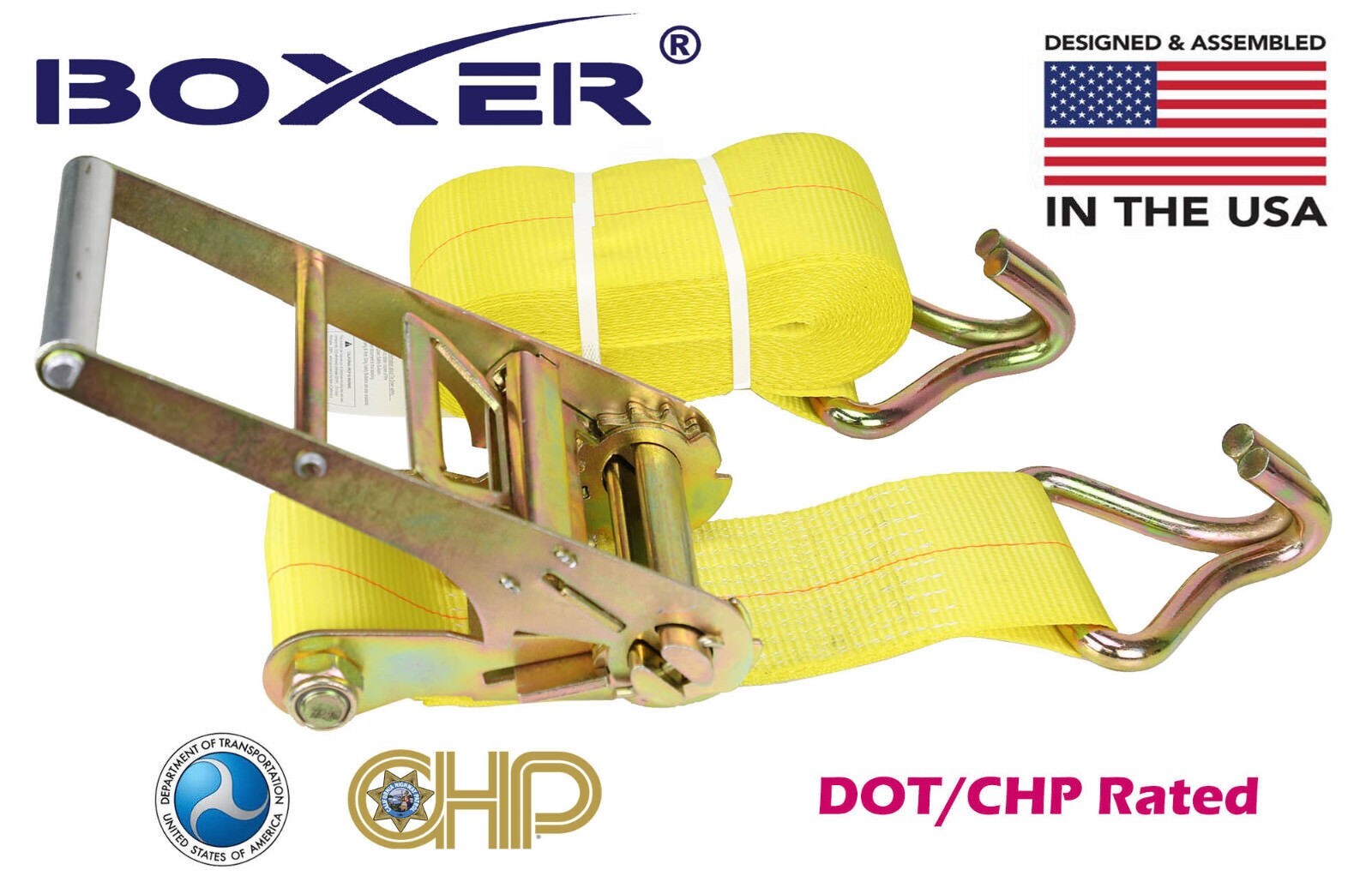 (6) Boxer 4″ X 30′ Ratchet Strap W/ Wire Hooks Flatbed Truck Tie Down 5400LB DOT