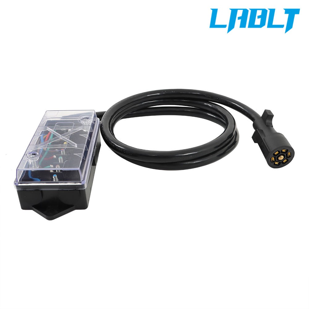 7 Way Trailer Cable 6/8FT with 7 Pin Plug and 7 Gang RV Cable Junction Box Black