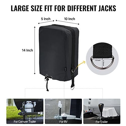 Universal RV Electric Tongue Jack Cover, 600D Waterproof Protective Black Cover