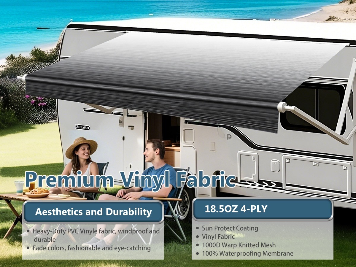 Waterproof RV Awning Fabric 18FT Strip Gray Fade UV Resistant For Camper 4-Ply