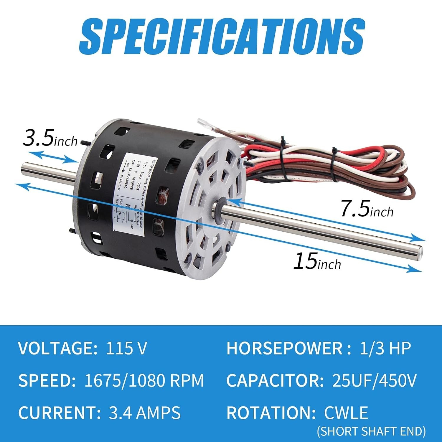 RV AC Fan Motor with Capacitor 1/3 HP 115V, Compatible with Coleman Mach Models