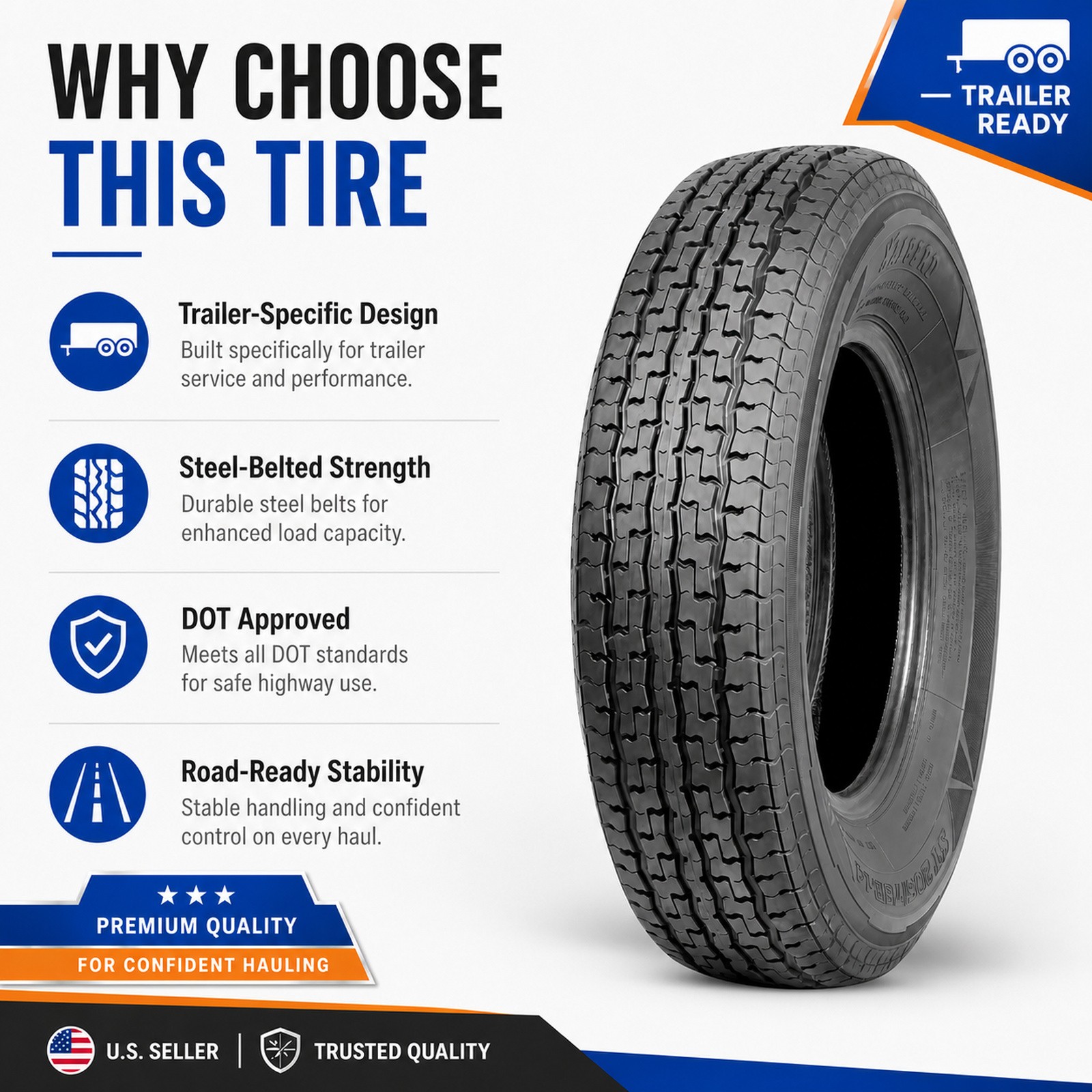 Set 2 ST205/75R14 Trailer Tires 205 75 14 8PR Load Range D Heavy Duty Radial Tyr