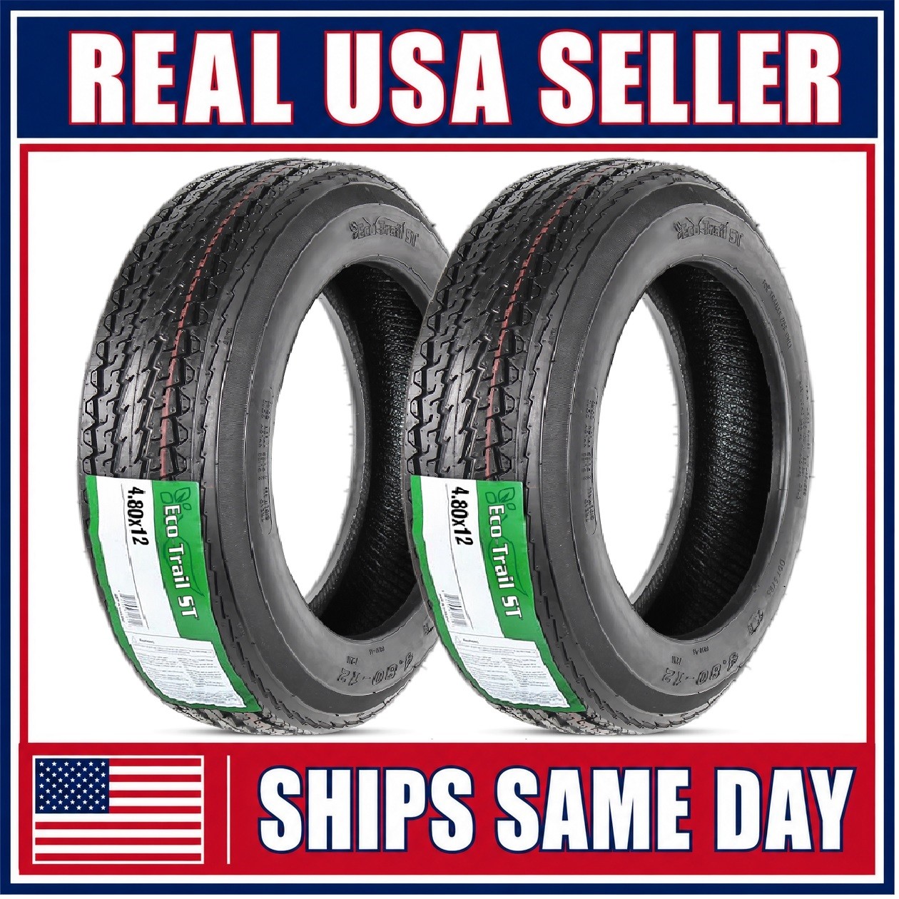 eCustomrim 2-Pack Trailer Tire 480-12 4.80-12 12 Inch LRB 4 Ply D.O.T. Approved