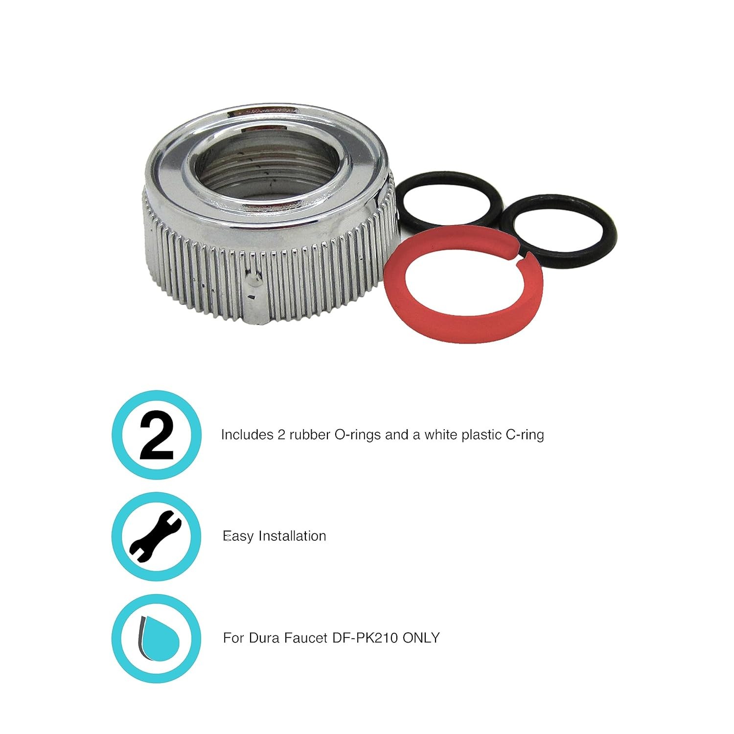 Dura Faucet DF-RK510CP RV Faucet Spout Nut and Rings Replacement Kit- Chrome