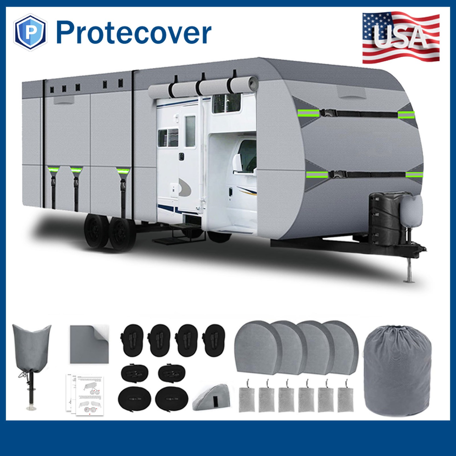 8 Layers Top Camper Cover Windproof Travel Trailer RV Cover Fit 20′ to 22′