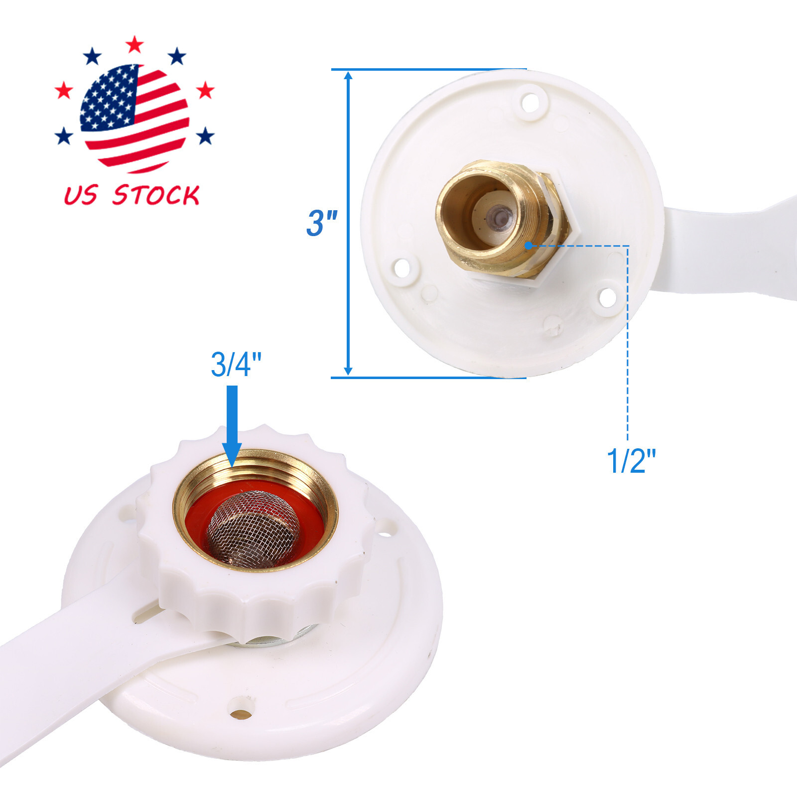 White City Water Fill inlet flange Brass w/ check valve RV Camper MPT 1/2″ Male