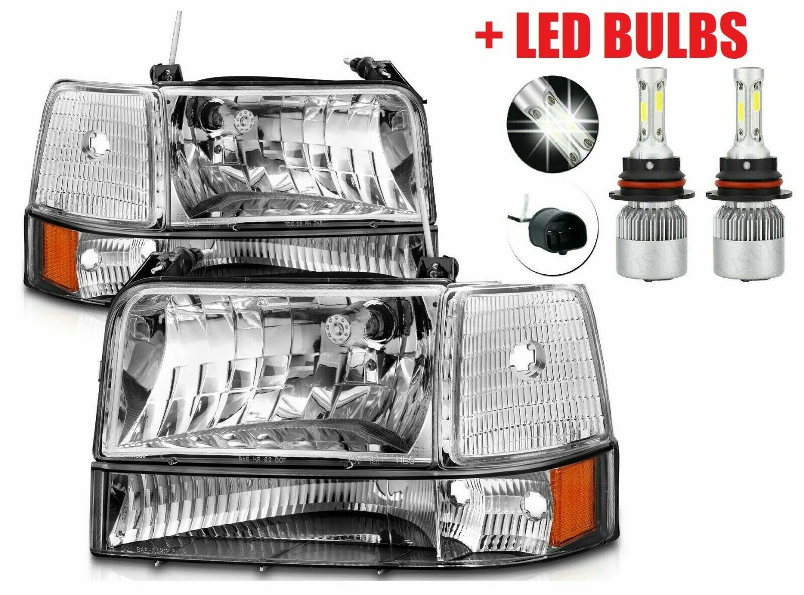 TIFFIN ALLEGRO BUS 2001 2002 2003 CHROME CLEAR LENS HEADLIGHTS 6PC LED BULBS