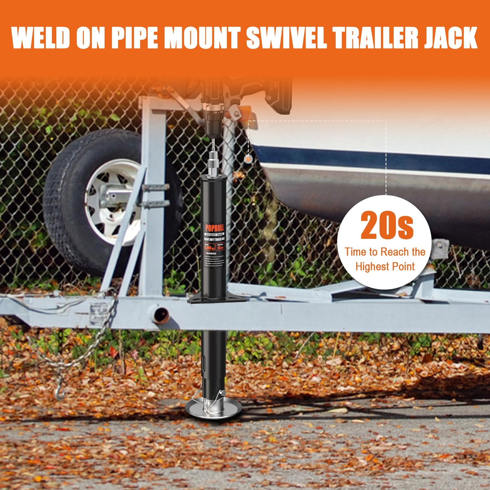 5000lbs A-Frame Trailer Jack,30″ Lift 20-24V Cordless Drill Compatible Drop Leg