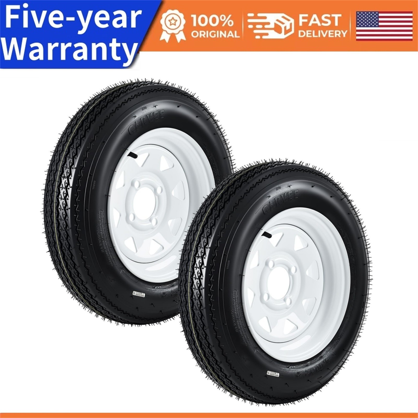 2-Pack Trailer Tires on Rims 4.80-12 4 Lug on 4″ White Wheels for Utility/Boat
