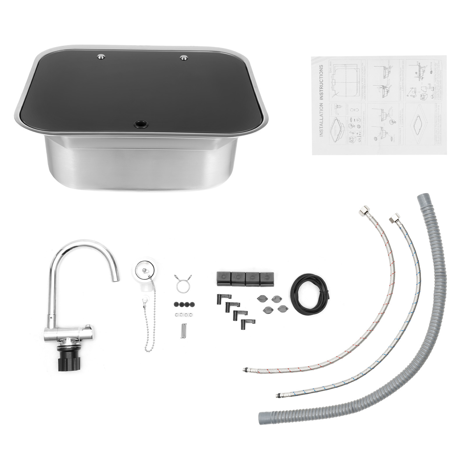 RV Kitchen Sink Unit Caravan Camper Hand Wash Basin with Faucet Stainless Steel