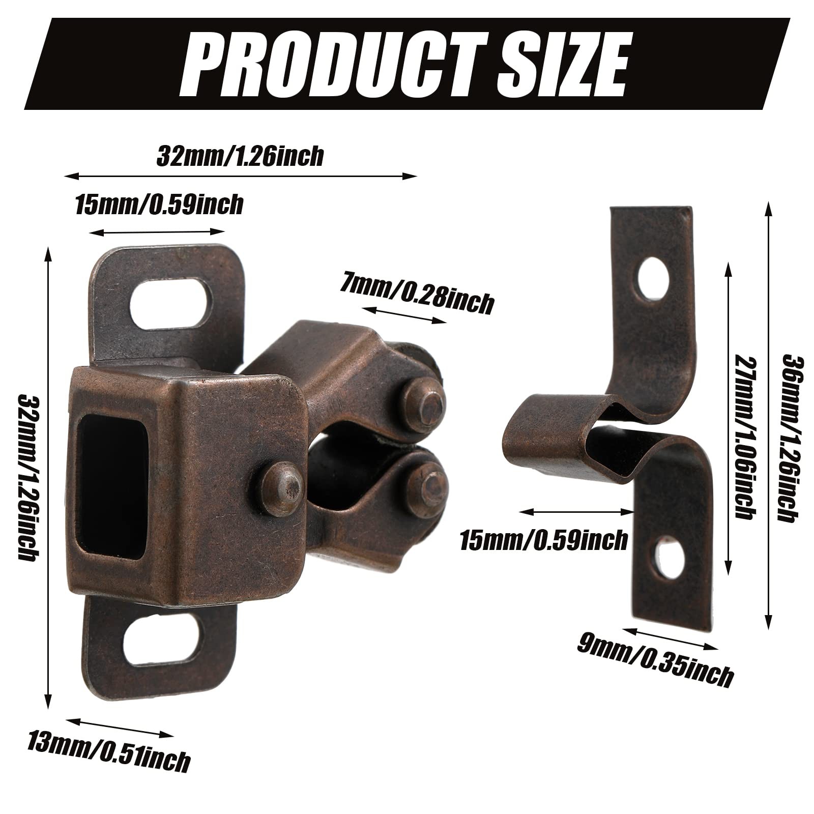 Bonuci 20 Pcs Cabinet Door Latch and Catch Hardware Brown Antique Copper