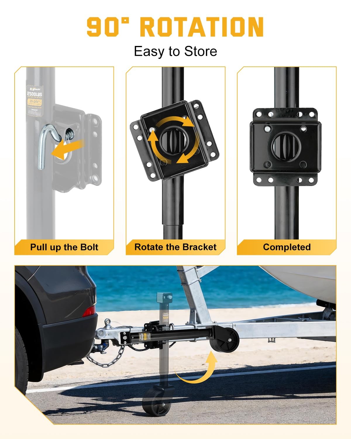 RVSHARK 2500lbs Trailer Jack with Dual Wheel, 20-24V Cordless Drill Black