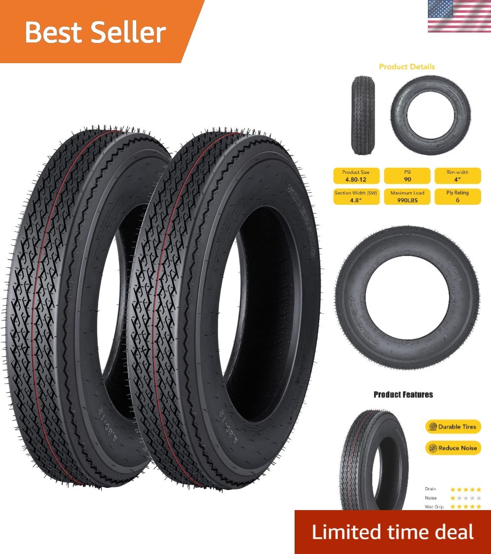 2-Pack 4.80-12 Trailer Tires, Load Range C – Durable, Heavy-Duty Performance