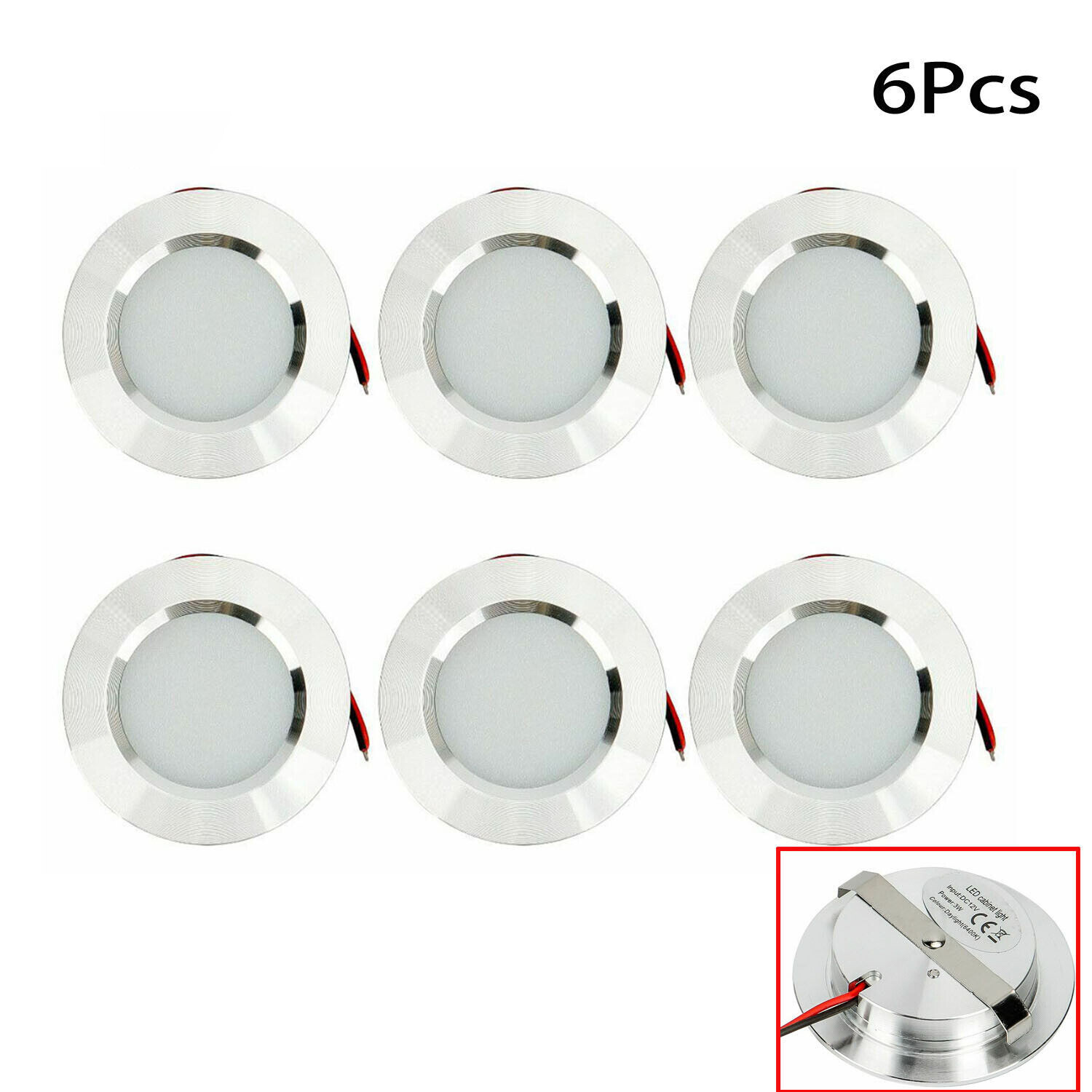 6x 12V LED Lights Recessed Ceiling light For RV Camper Interior Cool White 6400K