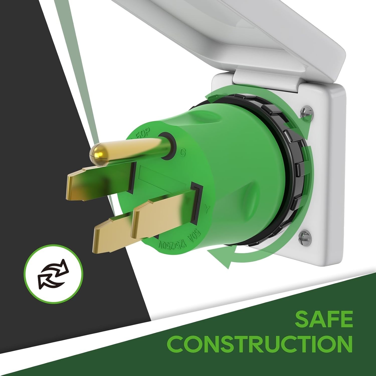 50 Amp to 30 Amp RV Power Adapter Plug with Locking Connector Green 125V NEMA…