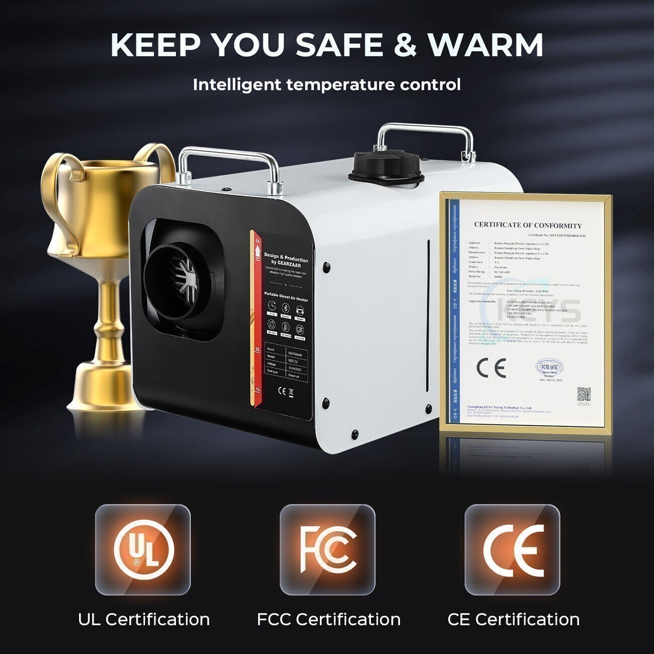 8KW Diesel Air Heater 110/12/24V with App Control W/ Bluetooth & 110V AC Adapter