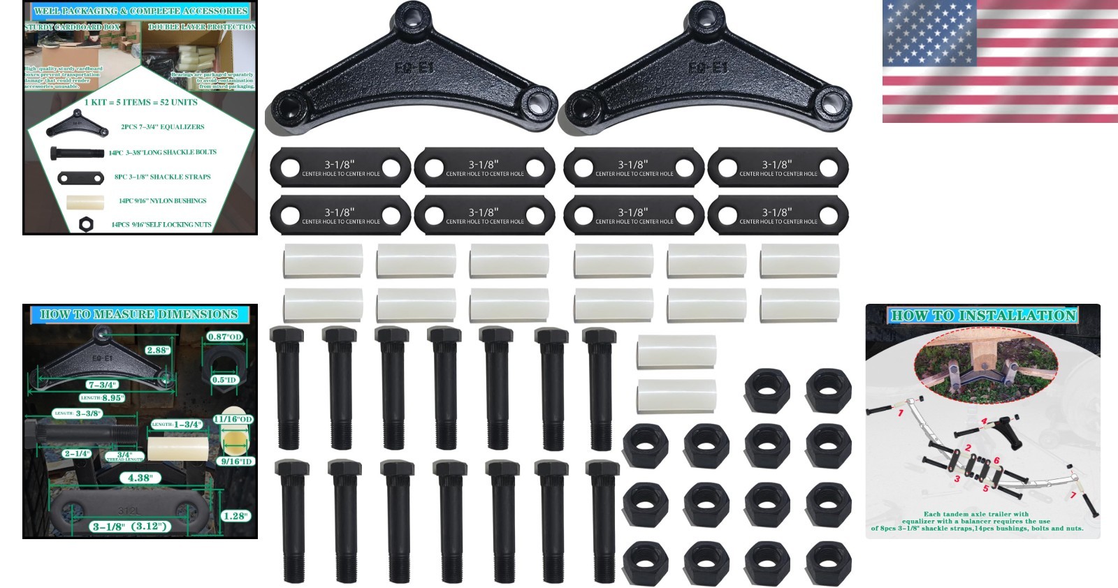 Trailer Axle Equalizer Shackle Kit 312L with Bolts & Bushings for 3500-5200 lbs